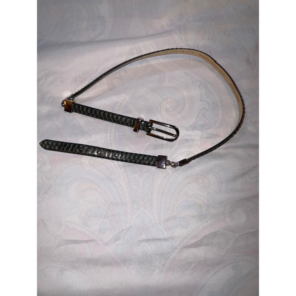 Ellen Tracy Womens Snake Embossed Italian Leather Skinny Belt Charcoal Grey PS